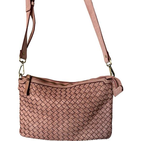 Genuine Leather Basket Weave Crossbody Lavender Made In Italy Adjustable Strap - Picture 1 of 8